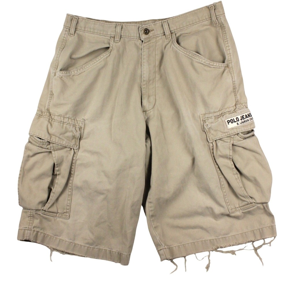 Polo Jeans Ralph Lauren Mens 33 Cargo Shorts Khaki Baggy Distressed Y2K